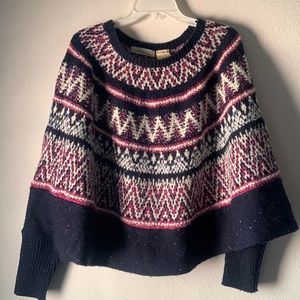 SLEEPING ON SNOW Midland Fair Isle Knit Wool and Cotton Blend Circle Poncho XS/S